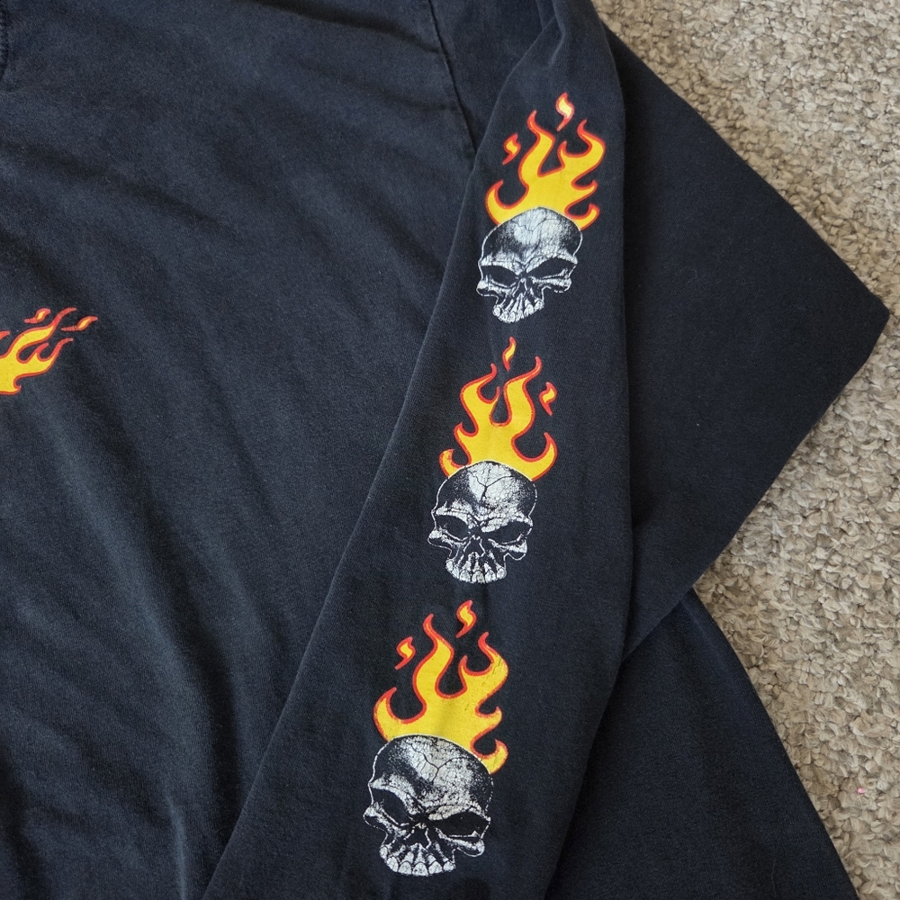 Vintage Y2K Grunge Flaming Skull Fire Goth Long Sleeve Tshirt XXL Gildan Heavywe - Picture 6 of 13